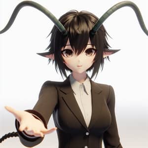 Professional Anime Girl with Black Hair in Business Suit