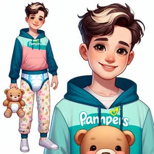 Cute 13-Year-Old Boy in Pampers Baby Dry-Inspired Outfit