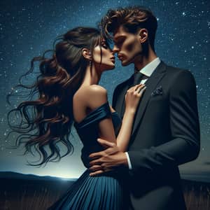 Romantic Midnight Kiss under Starlit Sky
