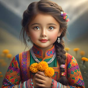 Young Nepali Girl in Colorful Traditional Kurta Suruwal
