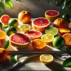 Vibrant Citrus Fruits on Light-Hued Table