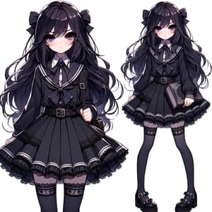 Gothic Anime Schoolgirl with Intense Eyes | Dark Hair