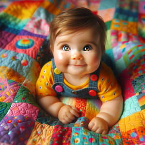 Adorable Baby on Colorful Quilt | Joyful and Vibrant Scene