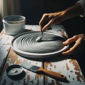Grey Putty Design on White Ceramic Plate | Rustic Table Setting