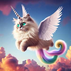 Unicorn Cat Flying - Magical Blend of Fantasy Creatures