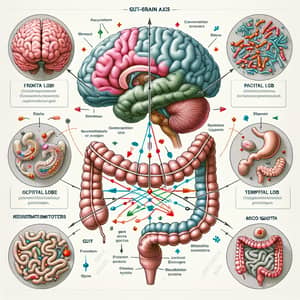 Detailed Gut-Brain Axis Scientific Illustration