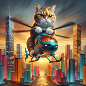 Mischievous Cat Helicopter Napalm Attack Scene | Whimsical Cityscape