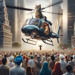 Dramatic Cat Helicopter Attack: Astonishing City Scene