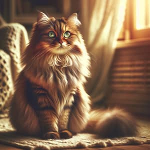 Majestic Domestic Cat with Silky Coat | Cozy Environment