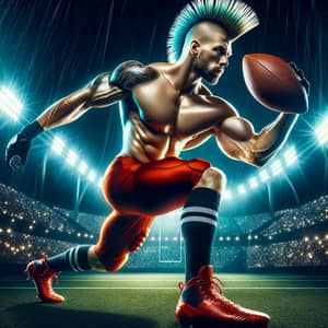 Athletic Male with Iconic Mohawk Hairstyle in Vibrant Football Attire