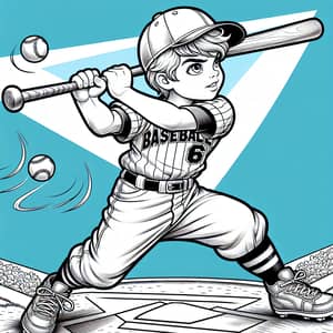 Young Boy in Baseball Action with #6 Coloring Book Theme