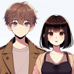 Anime-Style Scene with Short-Haired Boy and Black Bob Hairdo Girl
