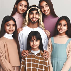 Middle-Eastern Boy and South Asian Sisters Family Portrait