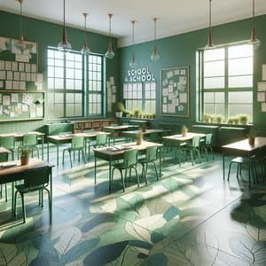 Green-Themed School Interior: Inviting, Serene & Inspiring