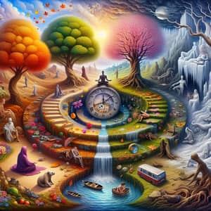 Surreal Painting Depicting Constant Change Through Seasons