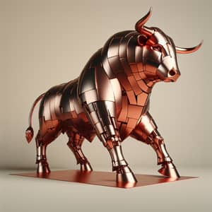 Majestic Bull Sculpture Crafted from Gleaming Copper Plates