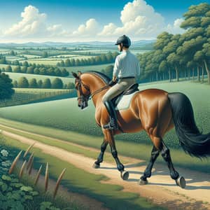 Serene Countryside Horse Riding | Asian Male on Stunning Brown Horse