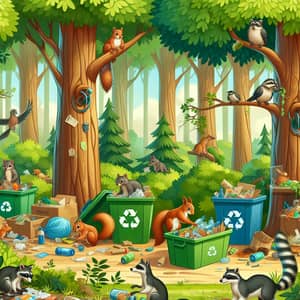 Green Forest Wildlife Recycling Scene