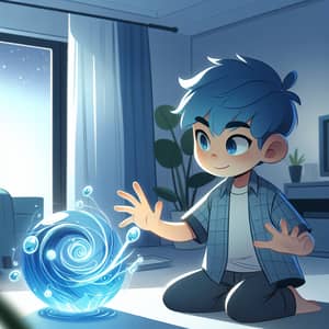 Boy with Blue Hair Controlling Water