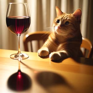 Ginger Tabby Cat and Crimson Red Wine - Cozy and Humorous Scene