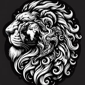 Lion & Earth Tattoo Design | Nature's Majestic Symbol