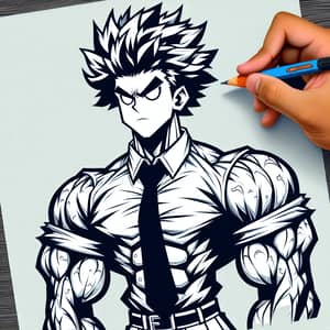 Unique Muscular Character in School Attire with Spiky Hair & Confident Eyes