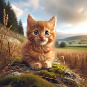 Orange Kitten in Landscape - Cute and Playful Cat Photos