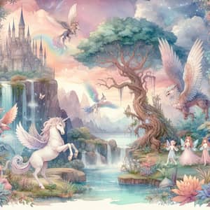 Fantasy Watercolor Scene with Mythical Creatures