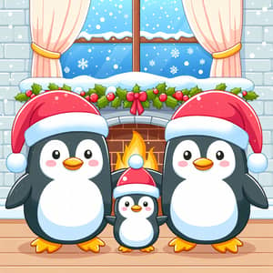 Festive Christmas Penguins by the Fireplace