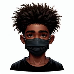 Semi-Realistic African Boy with Messy Hair | Black Mask