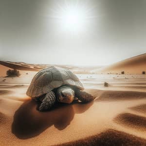 Solitary Turtle Surviving in Vast Desert Landscape