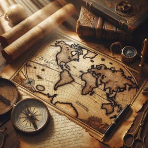 Antique Style Map on Wooden Table | Nostalgia of Exploration