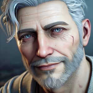 White-Haired Man with Blue Eyes - Dimples and Scar