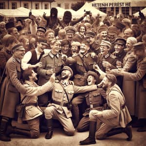Austrian Soldiers and Civilians in Vintage Sepia Tone