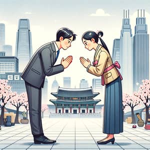 Respectful Greeting Scene in South Korea | Urban Traditional Bow