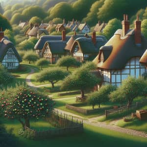 Idyllic Apple Village with Quaint Cottages and Orchard