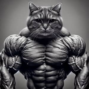 Powerful Cat with Imposing Muscles and Determined Eyes