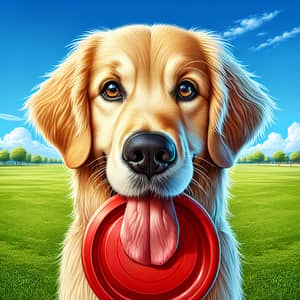 Lively Golden Retriever with Bright Eyes | Playful Dog on Green Field