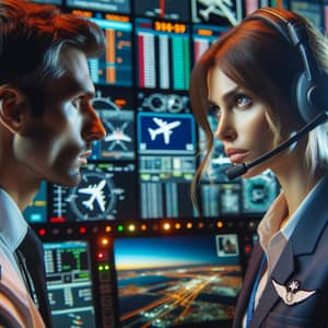 Professional Female Air Traffic Controller Managing In-Air Communication