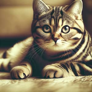 Beautiful Domestic Cat with Glossy Striped Coat