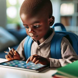 African Child on School iPad: Educational Apps Exploration