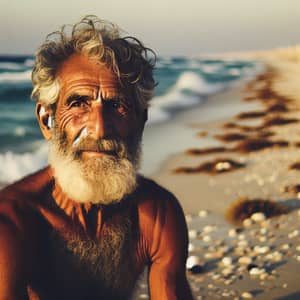 Elderly Arab Man Embraces Beach Serenity