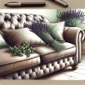 Fragrant Lavender and Mint Adorned Comfy Brown Sofa