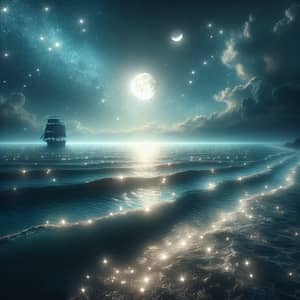 Enchanting Summer Night at Sea: Stars, Moonlight, and Sailing Ships