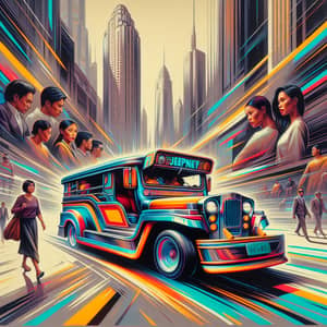 Futurism Artwork: Jeepney Modernization in Urban Scene