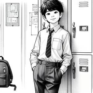 Charming Black and White Drawing of a Young Student