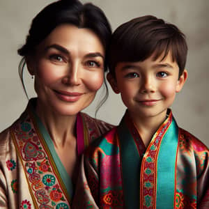 Kazakh Mother and Son Portrait | Heartwarming Family Bond