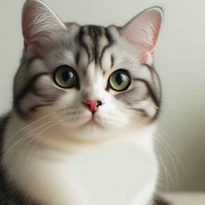 Adorable Grey and White Short-Haired Cat: Close-up Image