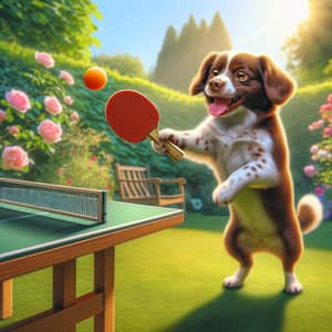 Adorable Dog Playing Table Tennis in Lively Garden Setting