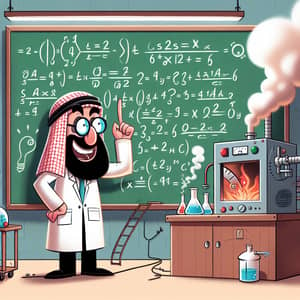 Whimsical Middle-Eastern Scientist Solves Equation in Lab